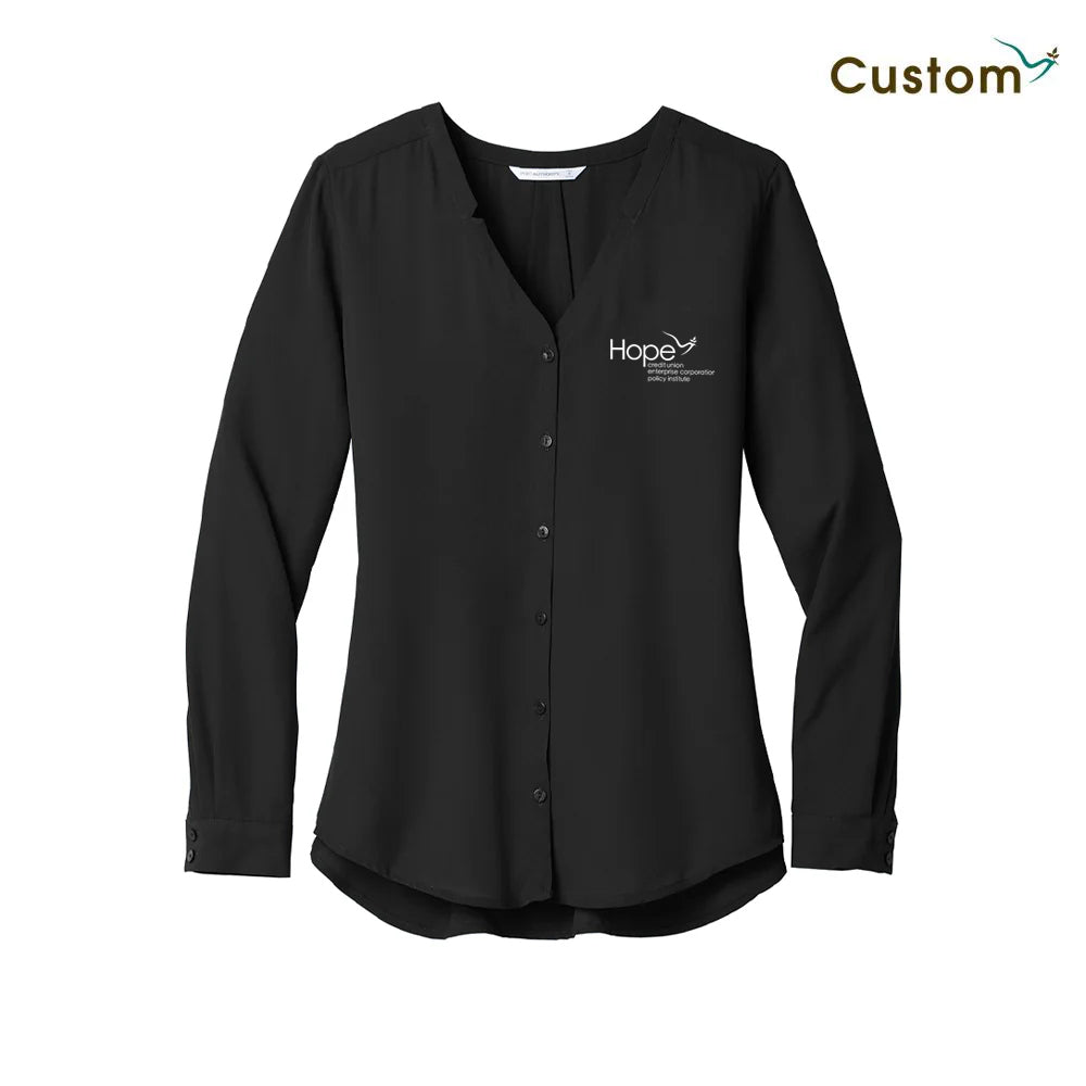 HCU Ladies Long Sleeve Button-Front Blouse