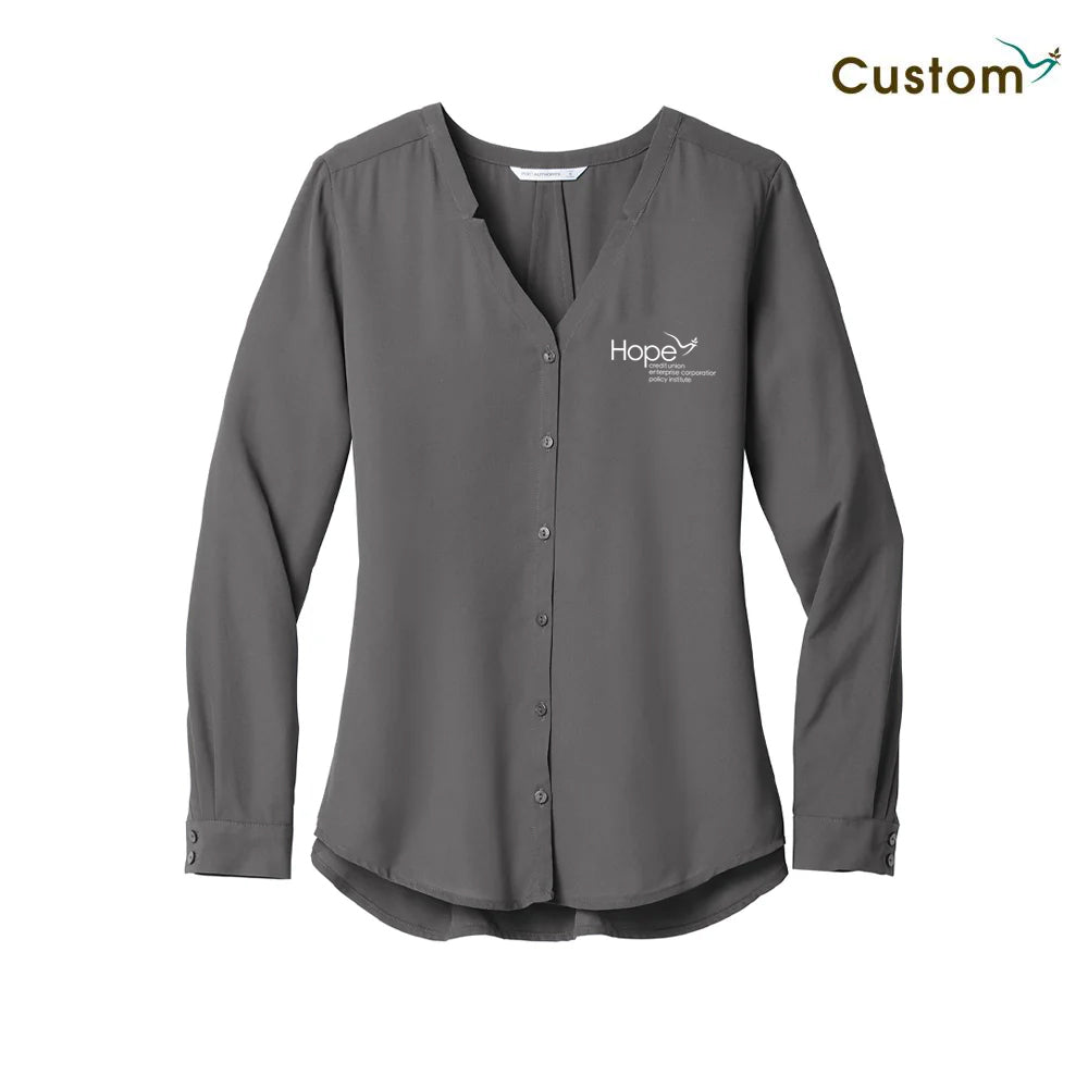 HCU Ladies Long Sleeve Button-Front Blouse